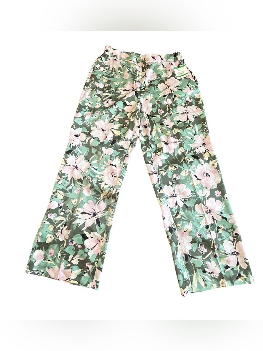 Anne Klein Mint Green Floral Wide-Leg Pants